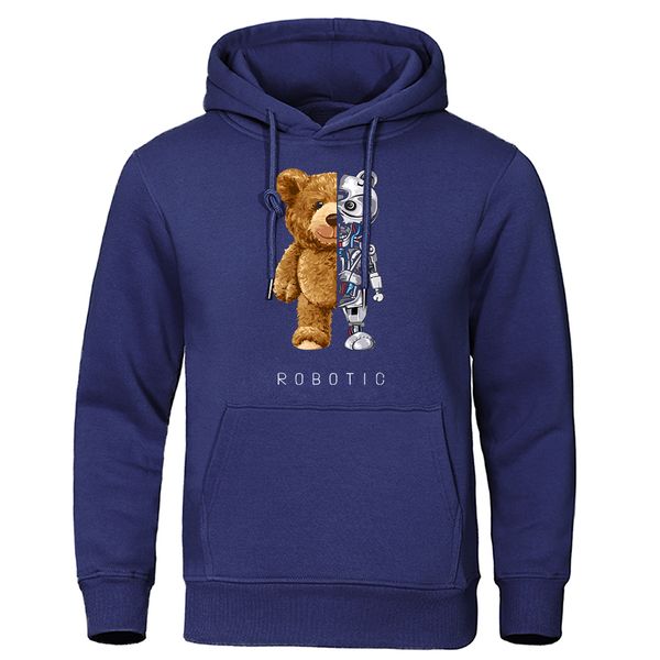 men's hoodies sweatshirts funny teddy bear robot hoodie robotic clothing casual hooded men fashion fleece oversized loose streetwear 23, Black